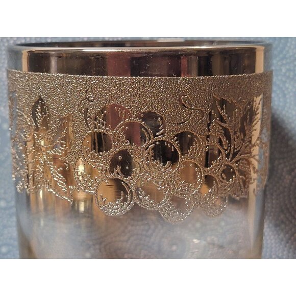 MCM Silver Fade Ombre Old Fashioned Glasses Set of 5 Textured Grapes & Leaves - Picture 11 of 12